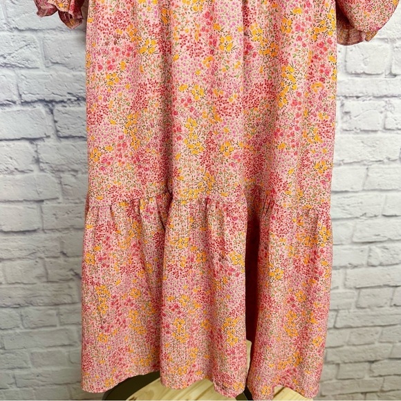 Wild Fable Pink Floral Fit & Flare Ruffle Puff Sleeve Tiered Smocked Dress XXL - Picture 10 of 15